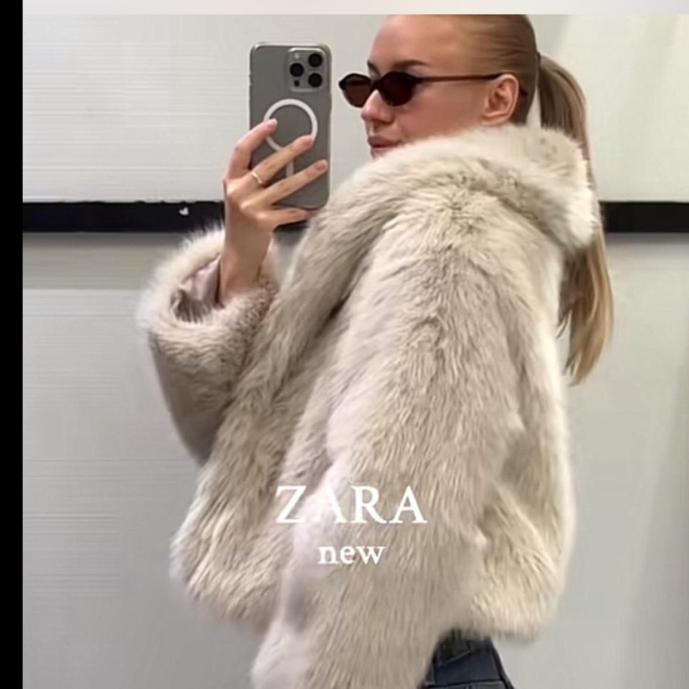 ZARA Cream Faux Fur Teddy Jacket - Picture 2 of 7